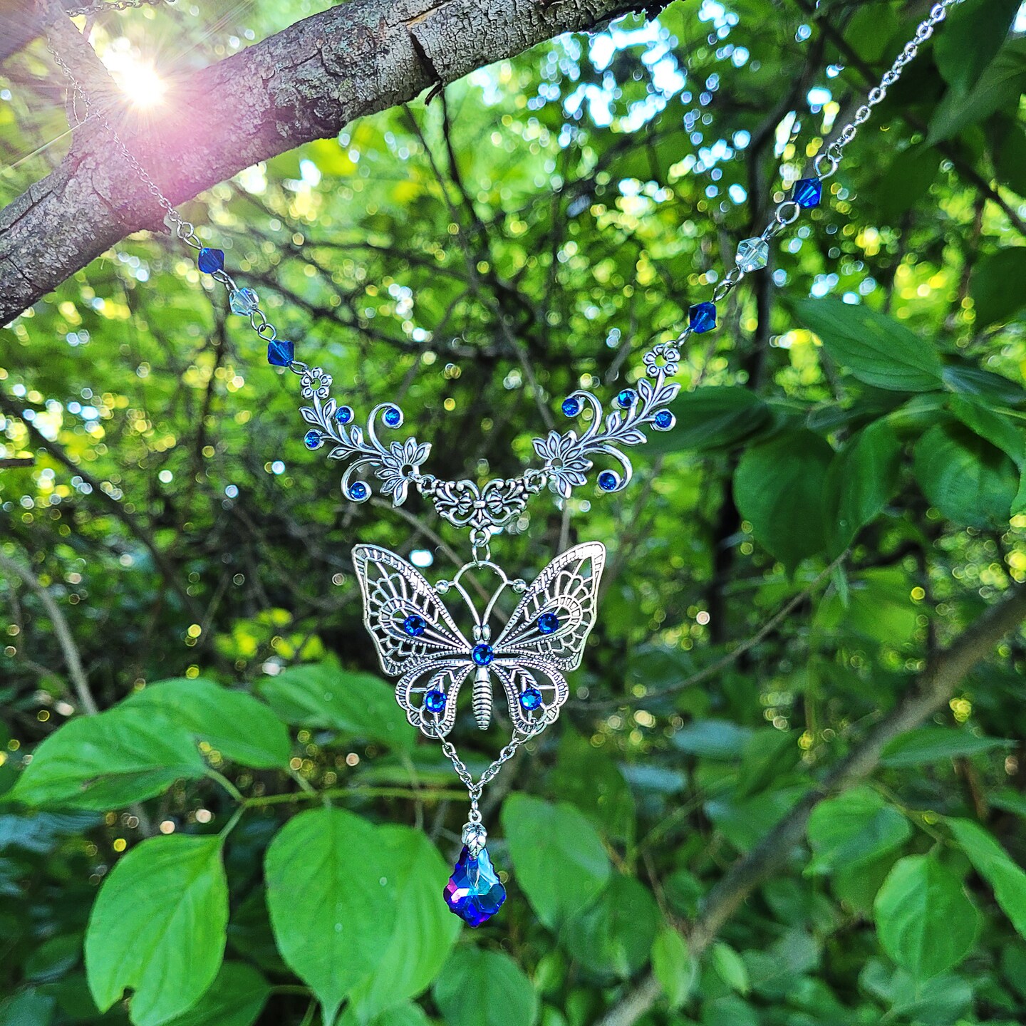 Lilia necklace, Butterfly, White, Rhodium plated | Swarovski